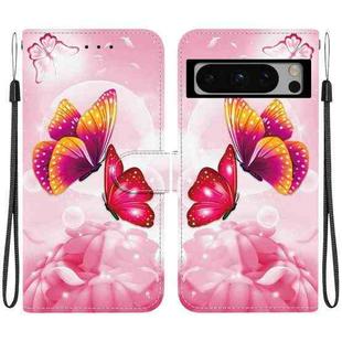 For Google Pixel 8 Pro Crystal Texture Colored Drawing Leather Phone Case(Pink Butterflies)