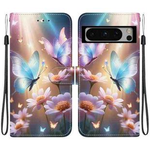 For Google Pixel 8 Pro Crystal Texture Colored Drawing Leather Phone Case(Butterfly Love Flower)