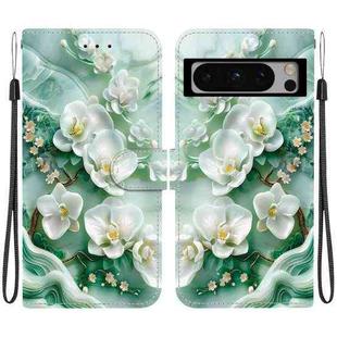 For Google Pixel 8 Pro Crystal Texture Colored Drawing Leather Phone Case(Jade Flowers)