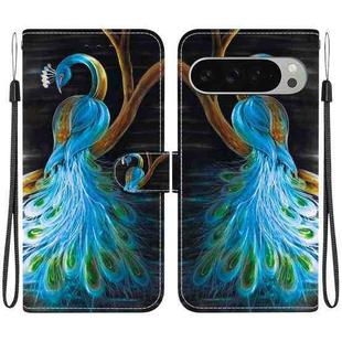 For Google Pixel 9 / 9 Pro Crystal Texture Colored Drawing Leather Phone Case(Peacock)