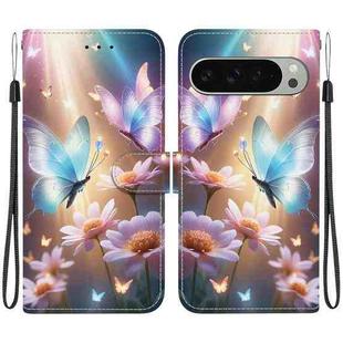 For Google Pixel 9 / 9 Pro Crystal Texture Colored Drawing Leather Phone Case(Butterfly Love Flower)