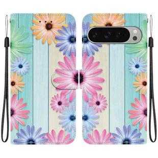 For Google Pixel 9 / 9 Pro Crystal Texture Colored Drawing Leather Phone Case(Sunflowers)