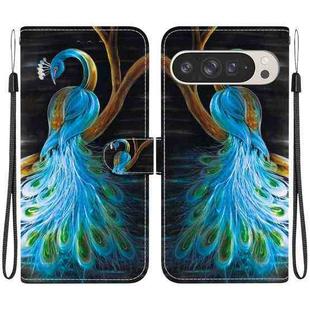 For Google Pixel 9 Pro XL Crystal Texture Colored Drawing Leather Phone Case(Peacock)