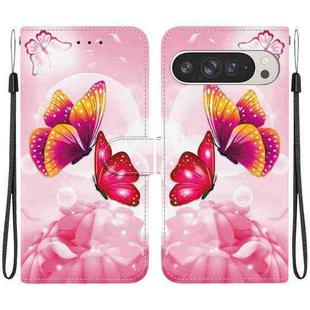 For Google Pixel 9 Pro XL Crystal Texture Colored Drawing Leather Phone Case(Pink Butterflies)