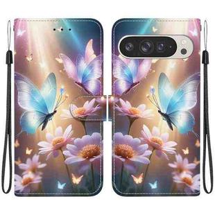 For Google Pixel 9 Pro XL Crystal Texture Colored Drawing Leather Phone Case(Butterfly Love Flower)