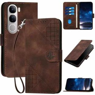 For vivo Y300 / V40 Lite 4G / 5G IDN Grid Butterfly Embossed Pattern Leather Phone Case with Lanyard(Coffee)