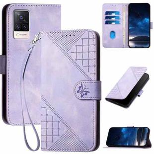 For vivo S9 Grid Butterfly Embossed Pattern Leather Phone Case with Lanyard(Light Purple)