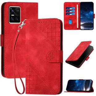 For vivo S10 / S10 Pro Grid Butterfly Embossed Pattern Leather Phone Case with Lanyard(Red)