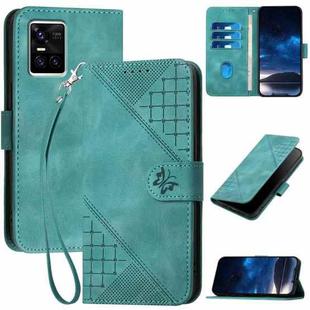 For vivo S10 / S10 Pro Grid Butterfly Embossed Pattern Leather Phone Case with Lanyard(Light Blue)
