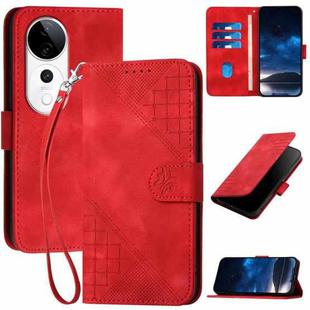 For vivo S19 Pro Grid Butterfly Embossed Pattern Leather Phone Case with Lanyard(Red)
