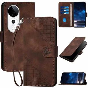 For vivo S19 Pro Grid Butterfly Embossed Pattern Leather Phone Case with Lanyard(Coffee)
