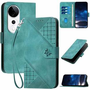 For vivo S19 Pro Grid Butterfly Embossed Pattern Leather Phone Case with Lanyard(Light Blue)