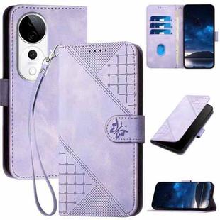 For vivo S19 Pro Grid Butterfly Embossed Pattern Leather Phone Case with Lanyard(Light Purple)
