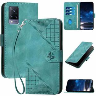 For vivo V21 4G / 5G / V21s Grid Butterfly Embossed Pattern Leather Phone Case with Lanyard(Light Blue)