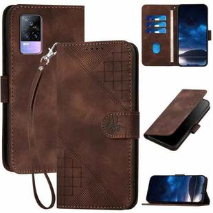 For vivo V21e 4G / Y73 2021 Grid Butterfly Embossed Pattern Leather Phone Case with Lanyard(Coffee)