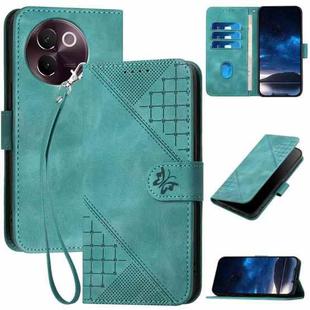 For vivo V30e Grid Butterfly Embossed Pattern Leather Phone Case with Lanyard(Light Blue)