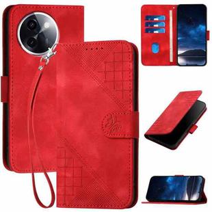 For vivo Y200i Grid Butterfly Embossed Pattern Leather Phone Case with Lanyard(Red)