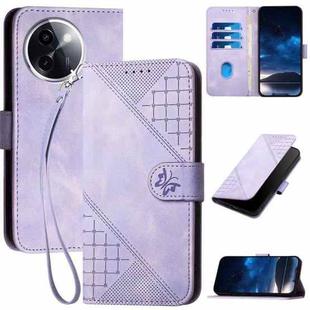 For vivo Y200i Grid Butterfly Embossed Pattern Leather Phone Case with Lanyard(Light Purple)