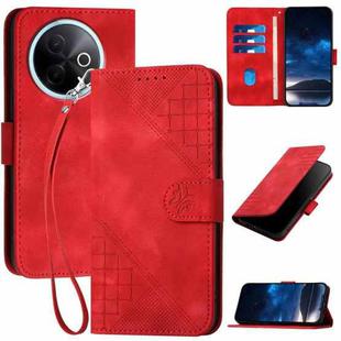 For vivo Y39 5G Grid Butterfly Embossed Pattern Leather Phone Case with Lanyard(Red)
