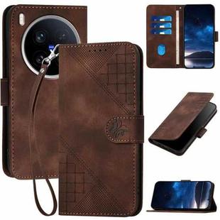 For vivo X200 Ultra Grid Butterfly Embossed Pattern Leather Phone Case with Lanyard(Coffee)