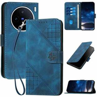 For vivo X200s Grid Butterfly Embossed Pattern Leather Phone Case with Lanyard(Dark Blue)