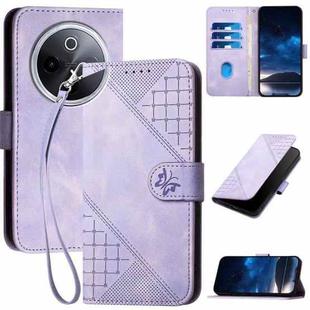For vivo iQOO Z10 / T4 / Y300 Pro Grid Butterfly Embossed Pattern Leather Phone Case with Lanyard(Light Purple)