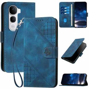 For vivo Y400 Pro 5G Grid Butterfly Embossed Pattern Leather Phone Case with Lanyard(Dark Blue)