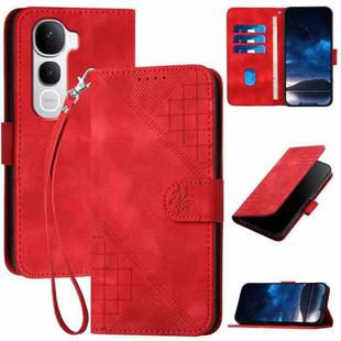 For vivo Y400 Pro 5G Grid Butterfly Embossed Pattern Leather Phone Case with Lanyard(Red)