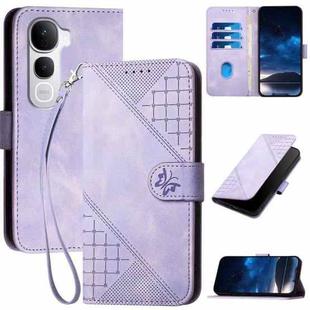 For vivo Y400 Pro 5G Grid Butterfly Embossed Pattern Leather Phone Case with Lanyard(Light Purple)