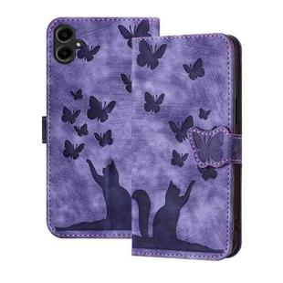 For Samsung Galaxy A07 4G / A06 4G Butterfly Cat Embossing Flip Leather Phone Case(Purple)