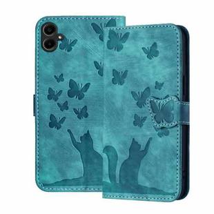 For Samsung Galaxy A07 4G / A06 4G Butterfly Cat Embossing Flip Leather Phone Case(Wathet)
