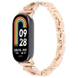 For Xiaomi Smart Band 9 / 8 U-shaped Diamond Bracelet Metal Watch Band(Rose Gold)