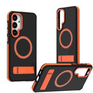 For Samsung Galaxy S25+ / S24+ 5G Dual-Color Skin Feel Magsafe Phone Case with Holder(Orange)