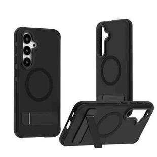 For Samsung Galaxy S25 / S24 5G Dual-Color Skin Feel Magsafe Phone Case with Holder(Black)