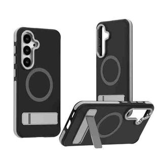 For Samsung Galaxy S25 / S24 5G Dual-Color Skin Feel Magsafe Phone Case with Holder(Grey)