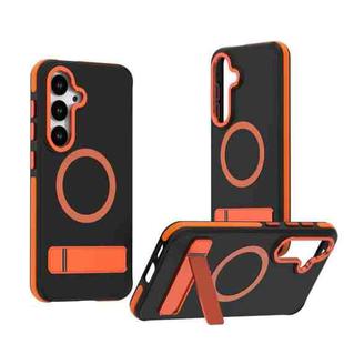 For Samsung Galaxy S25 / S24 5G Dual-Color Skin Feel Magsafe Phone Case with Holder(Orange)