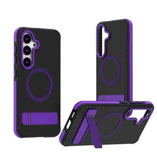 For Samsung Galaxy S25 / S24 5G Dual-Color Skin Feel Magsafe Phone Case with Holder(Purple)