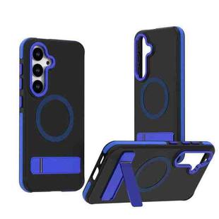 For Samsung Galaxy S25 / S24 5G Dual-Color Skin Feel Magsafe Phone Case with Holder(Blue)