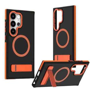 For Samsung Galaxy S25 Ultra 5G Dual-Color Skin Feel Magsafe Phone Case with Holder(Orange)