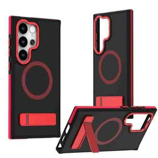 For Samsung Galaxy S25 Ultra 5G Dual-Color Skin Feel Magsafe Phone Case with Holder(Red)