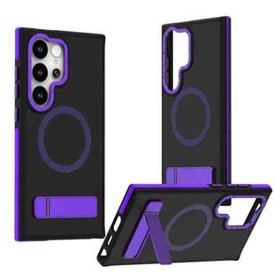 For Samsung Galaxy S25 Ultra 5G Dual-Color Skin Feel Magsafe Phone Case with Holder(Purple)