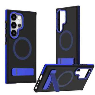 For Samsung Galaxy S25 Ultra 5G Dual-Color Skin Feel Magsafe Phone Case with Holder(Blue)