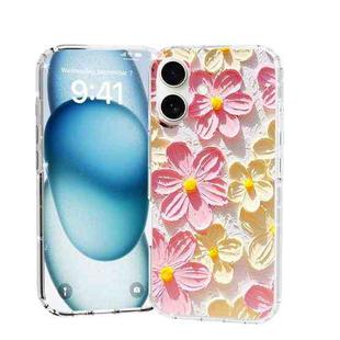 For iPhone 16 Plus IMD Double Piece Simple Fresh Shockproof Phone Case(White Flowers)