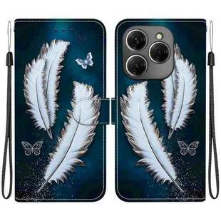 For Tecno Spark 20 Pro Crystal Texture Colored Drawing Leather Phone Case(White Butterfly Feathers)