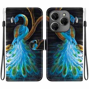 For Tecno Spark 20 Pro Crystal Texture Colored Drawing Leather Phone Case(Peacock)