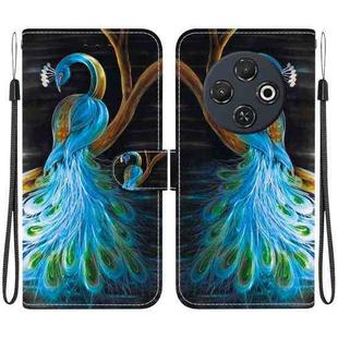 For Tecno Spark 30C Crystal Texture Colored Drawing Leather Phone Case(Peacock)