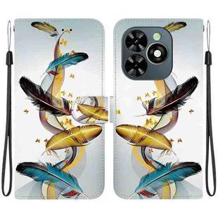 For Tecno Spark GO 2024 / 20C / Pop 8 Crystal Texture Colored Drawing Leather Phone Case(Gold Butterfly Feathers)