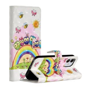 For iPhone 12 mini 3D Painted Pattern Horizontal Flip Leather Case with Holder & Card Slots & Photo Frame & Wallet(Rainbow Cat Family)