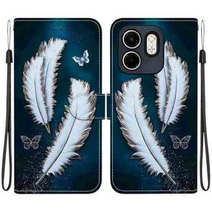 For Infinix Hot 50i / Smart 9 Crystal Texture Colored Drawing Leather Phone Case(White Butterfly Feathers)