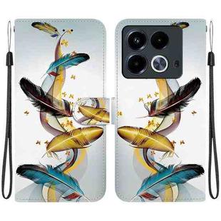 For Infinix Note 40 4G Crystal Texture Colored Drawing Leather Phone Case(Gold Butterfly Feathers)